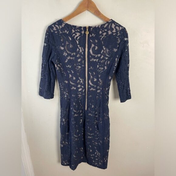 InWear midnight navy blue lace overlay PATRICE pencil DRESS size 6 - Picture 8 of 16